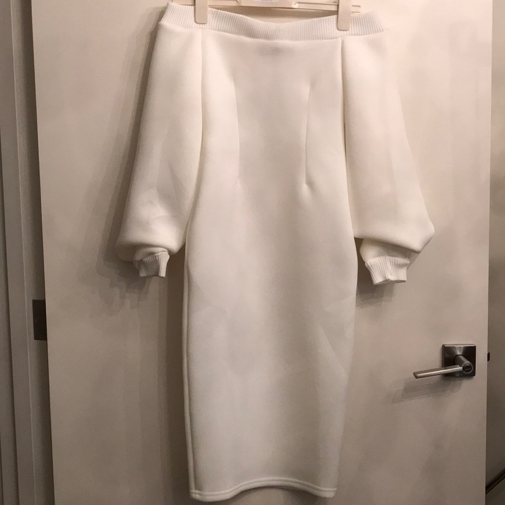 ASOS white scuba off shoulder dress